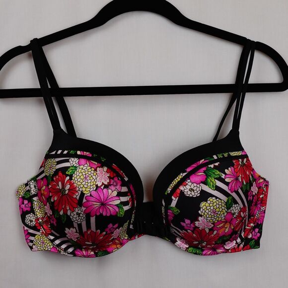 Victoria's Secret Very Sexy Push-up Plunge Bra 36D Underwire Black Floral Sexy - Picture 4 of 9